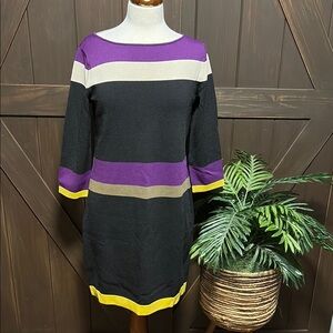 Nine West Purple Black Sweater Dress with Long Raglan Sleeves